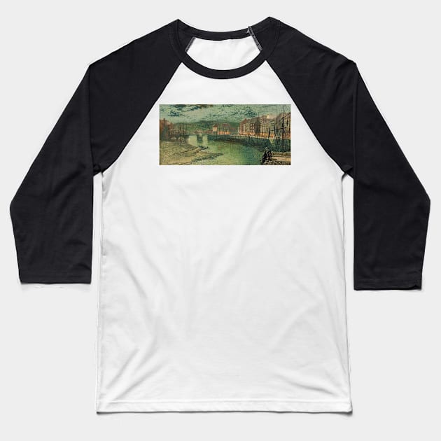 Whitby Docks by John Atkinson Grimshaw Baseball T-Shirt by Classic Art Stall